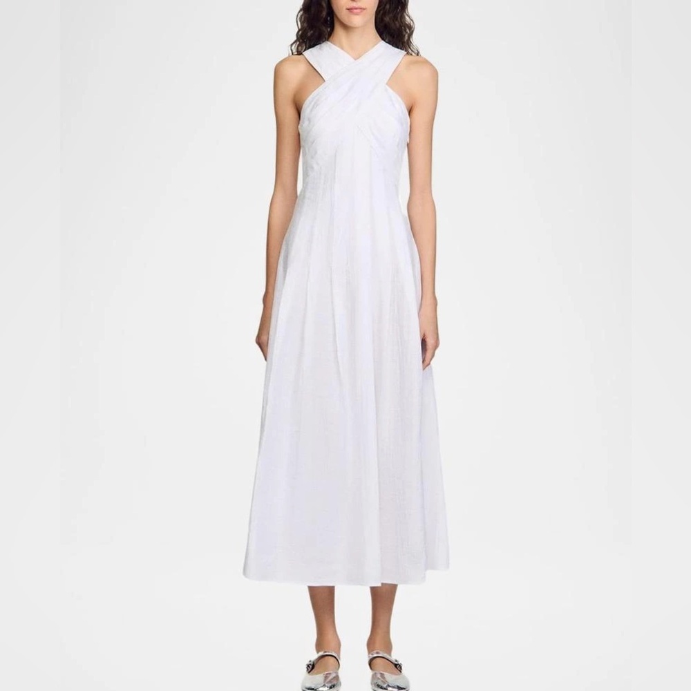 Sandro Women’s Grenadine High-Neck Midi Dress